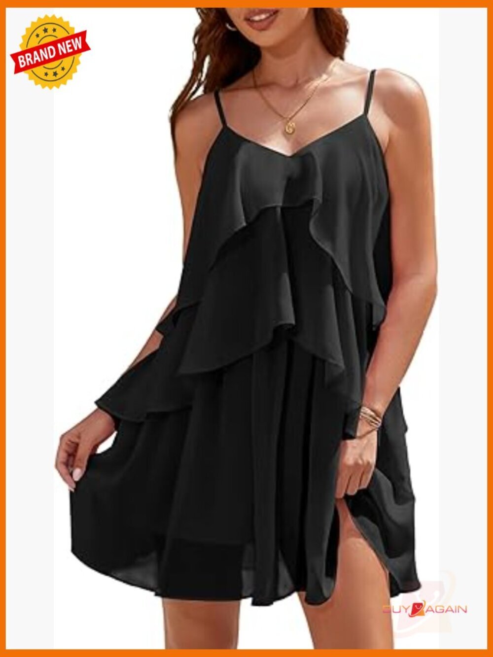 Women's Cocktail Ruffle Tiered Mini Dress, Spaghetti Strap V-Neck